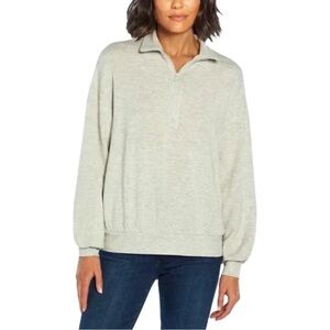 Three Dots Women’s Light Gray 1/4 Zip Pullover Soft Lightweight Sweatshirt Small